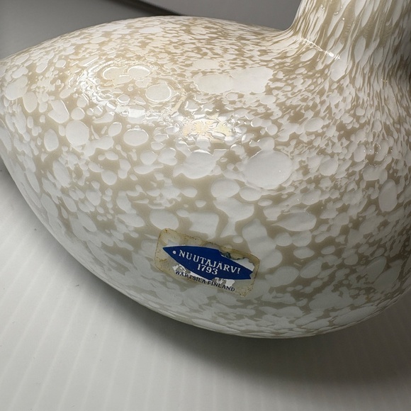 Oiva Toikka White Speckled Willow ArtGlass Bird Finland Nuutajarvi Signed/Label - Picture 4 of 12